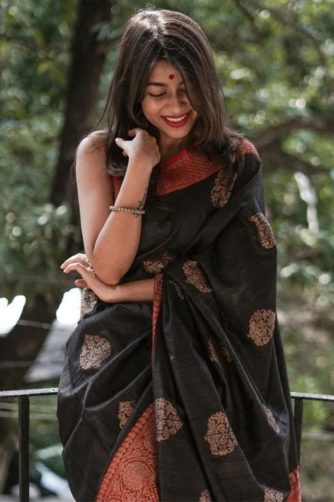 VastraLakshmi Blooming Black Soft Silk Saree With Impressive Blouse Piece