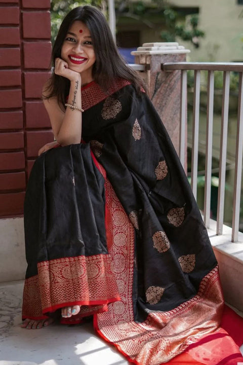 VastraLakshmi Blooming Black Soft Silk Saree With Impressive Blouse Piece