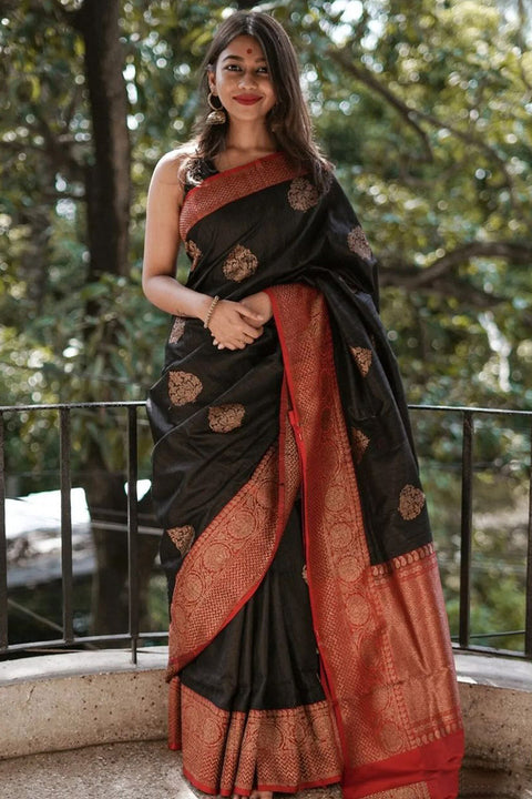 VastraLakshmi Blooming Black Soft Silk Saree With Impressive Blouse Piece