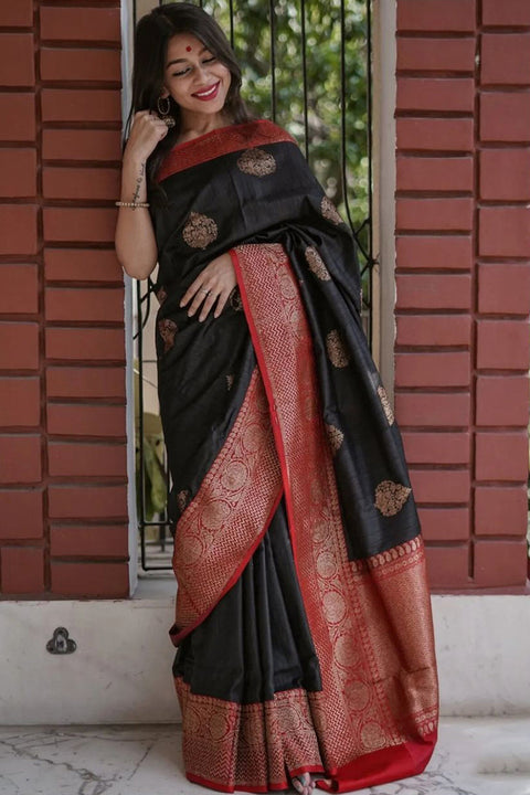 VastraLakshmi Blooming Black Soft Silk Saree With Impressive Blouse Piece