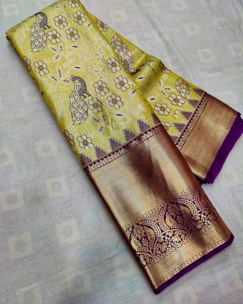 VastraLakshmi Ethnic Mehndi Soft Silk Saree With Fancifull Blouse Piece