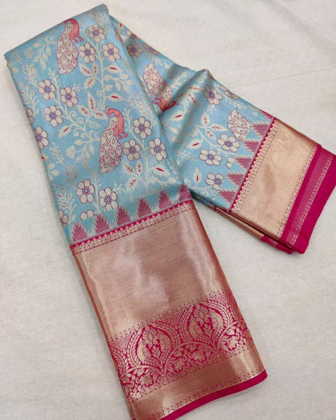 VastraLakshmi Woebegone Sky Soft Silk Saree With Amiable Blouse Piece