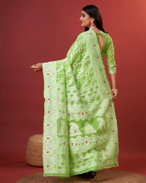 VastraLakshmi Aplomb Parrot Cotton Silk Saree With Lustrous Blouse Piece