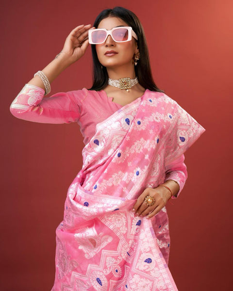 VastraLakshmi Embellished Pink Cotton Silk Saree With Opulent Blouse Piece