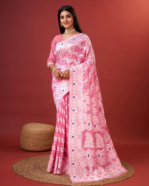 VastraLakshmi Embellished Pink Cotton Silk Saree With Opulent Blouse Piece