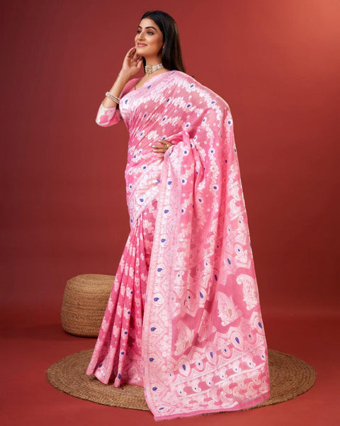 VastraLakshmi Embellished Pink Cotton Silk Saree With Opulent Blouse Piece