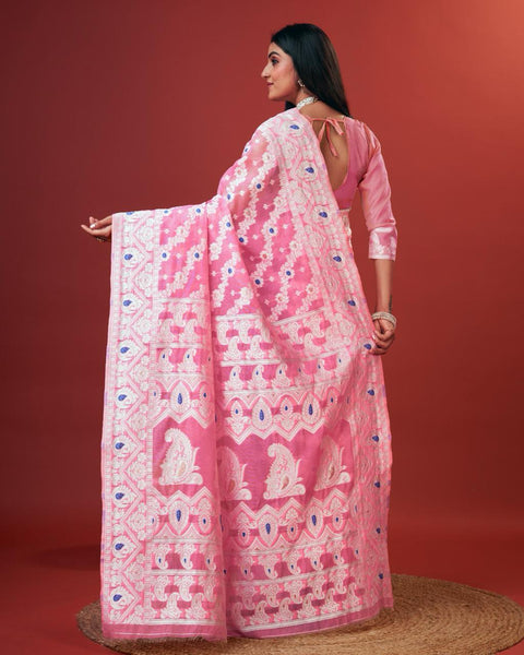 VastraLakshmi Embellished Pink Cotton Silk Saree With Opulent Blouse Piece