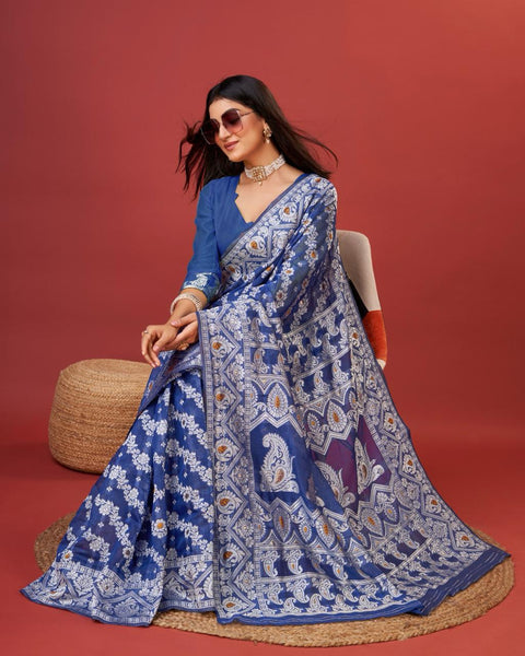 VastraLakshmi Radiant Royal Blue Cotton Silk Saree With Whimsical Blouse Piece