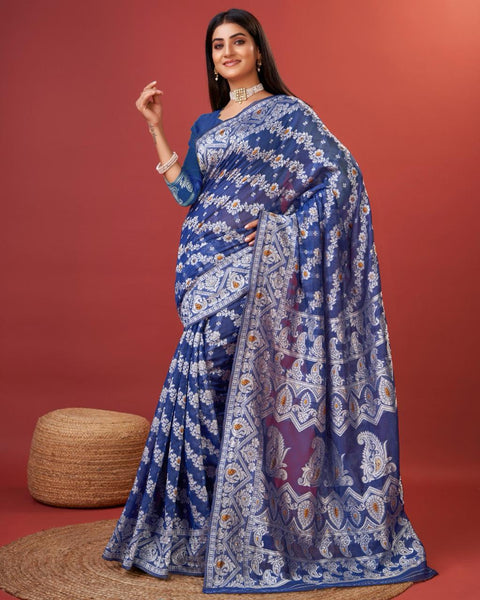 VastraLakshmi Radiant Royal Blue Cotton Silk Saree With Whimsical Blouse Piece