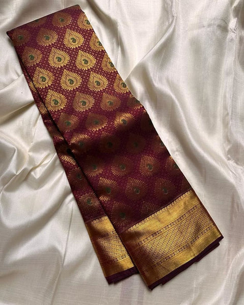 VastraLakshmi Aplomb Wine Soft Silk Saree With Vivacious Blouse Piece