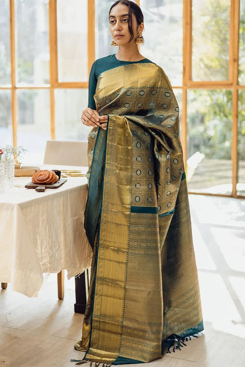 VastraLakshmi Opulent Dark Green Soft Silk Saree With Exemplary Blouse Piece