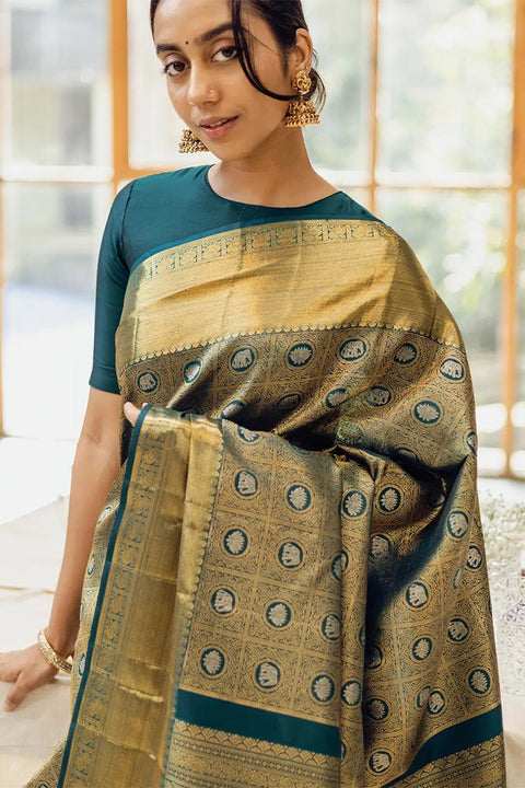 VastraLakshmi Opulent Dark Green Soft Silk Saree With Exemplary Blouse Piece