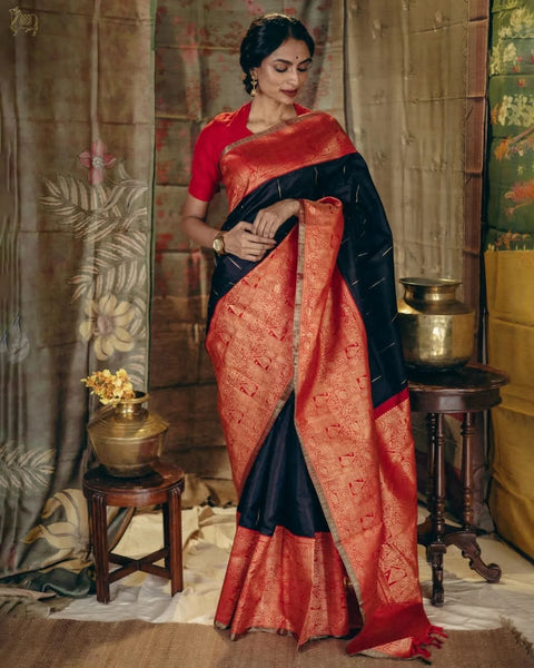 VastraLakshmi Twirling Black Soft Silk Saree With Skinny Blouse Piece