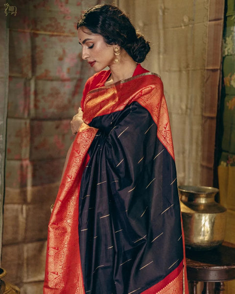 VastraLakshmi Twirling Black Soft Silk Saree With Skinny Blouse Piece