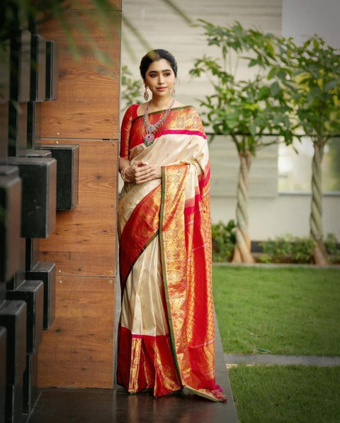 VastraLakshmi Most Stunning Beige Soft Silk Saree With Girlish Blouse Piece