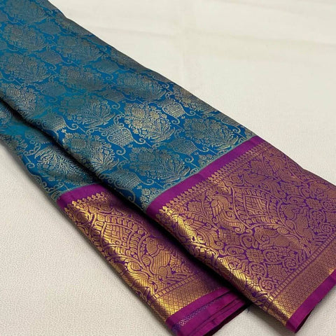 VastraLakshmi Prominent Rama Soft Banarasi Silk Saree With Excellent Blouse Piece