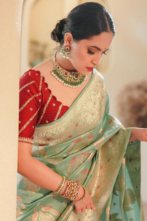 VastraLakshmi Demure Sea Green Soft Silk Saree With Magnetic Blouse Piece