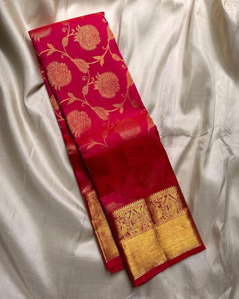 VastraLakshmi Mesmeric Red Soft Banarasi Silk Saree With Inspiring Blouse Piece