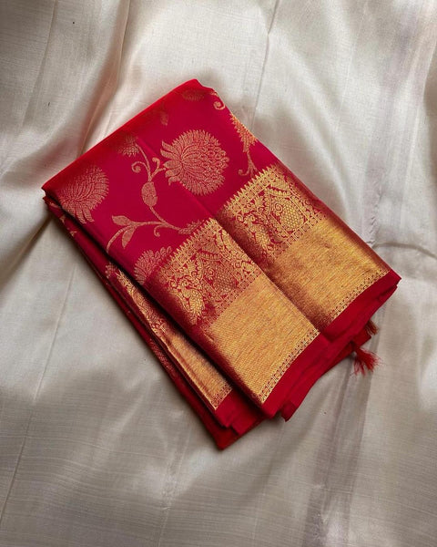 VastraLakshmi Mesmeric Red Soft Banarasi Silk Saree With Inspiring Blouse Piece