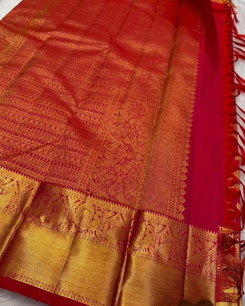 VastraLakshmi Mesmeric Red Soft Banarasi Silk Saree With Inspiring Blouse Piece