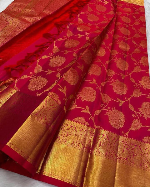 VastraLakshmi Mesmeric Red Soft Banarasi Silk Saree With Inspiring Blouse Piece