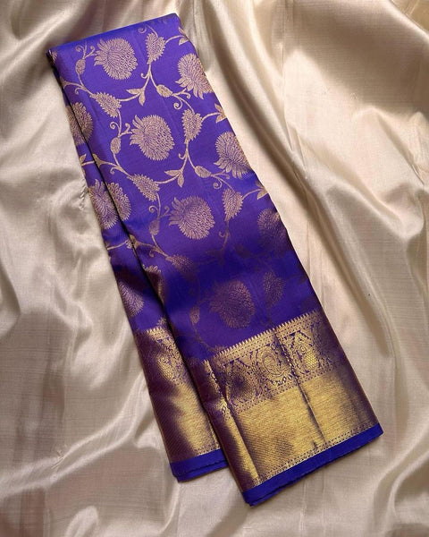 VastraLakshmi Chatoyant Royal Blue Soft Banarasi Silk Saree With Desultory Blouse Piece