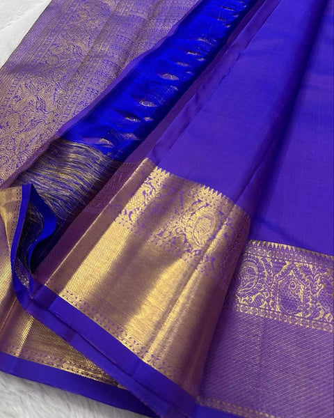 VastraLakshmi Chatoyant Royal Blue Soft Banarasi Silk Saree With Desultory Blouse Piece