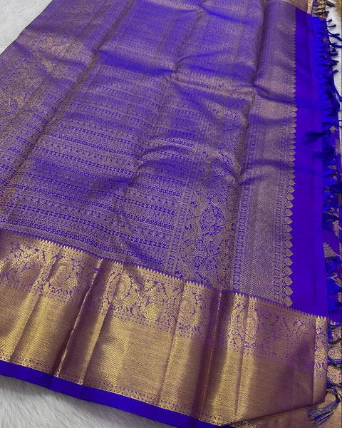 VastraLakshmi Chatoyant Royal Blue Soft Banarasi Silk Saree With Desultory Blouse Piece