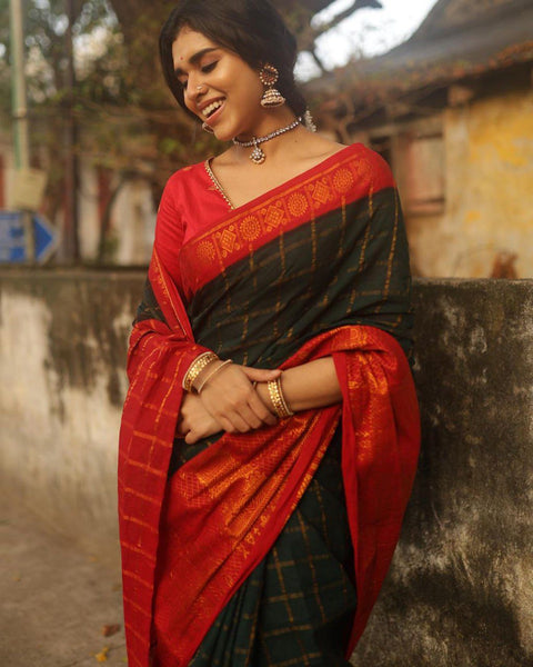 VastraLakshmi Dissemble Dark Green Soft Silk Saree With Bucolic Blouse Piece