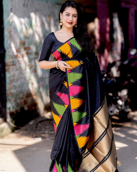 VastraLakshmi Beauteous Black Soft Silk Saree With Entrancing Blouse Piece