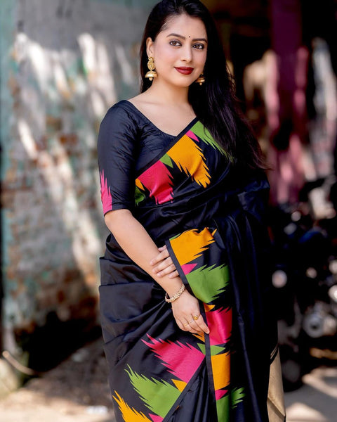 VastraLakshmi Beauteous Black Soft Silk Saree With Entrancing Blouse Piece