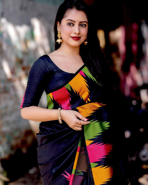 VastraLakshmi Beauteous Black Soft Silk Saree With Entrancing Blouse Piece