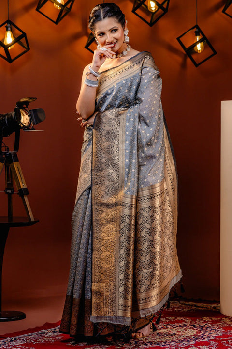 VastraLakshmi Dissemble Grey Soft Silk Saree With Adoring Blouse Piece