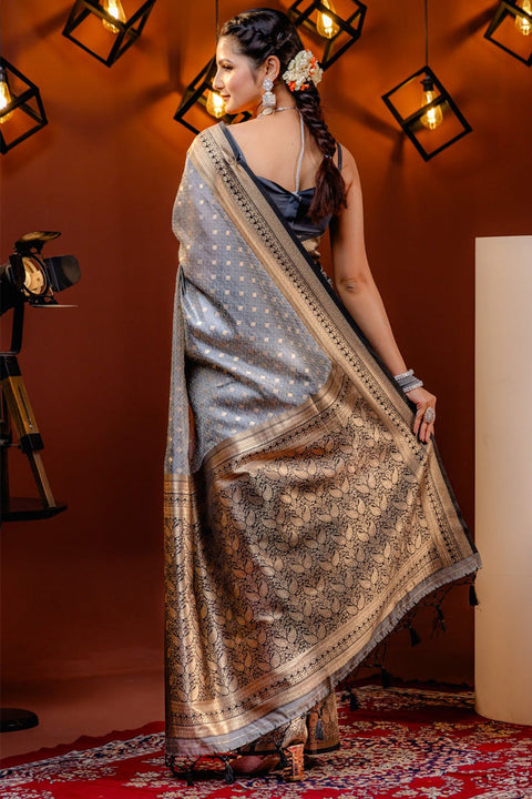 VastraLakshmi Dissemble Grey Soft Silk Saree With Adoring Blouse Piece