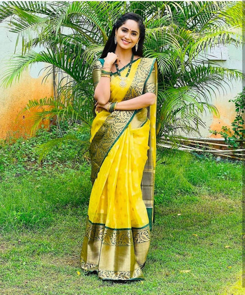 VastraLakshmi Glorious Yellow Soft Silk Saree With Adorable Blouse Piece