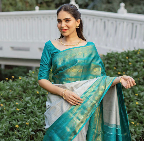 VastraLakshmi Glowing Off White Soft Silk Saree With Classy Blouse Piece