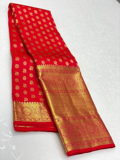 VastraLakshmi Desultory Red Soft Silk Saree With Staggering Blouse Piece