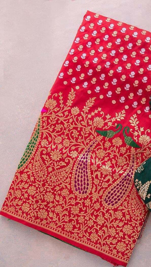 VastraLakshmi Super Extravagant Red Soft Silk Saree With Snappy Blouse Piece