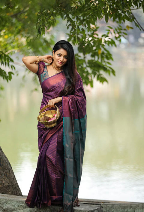 VastraLakshmi Enticing Purple Soft Silk Saree With Inspiring Blouse Piece