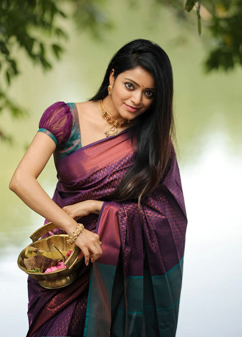 VastraLakshmi Enticing Purple Soft Silk Saree With Inspiring Blouse Piece