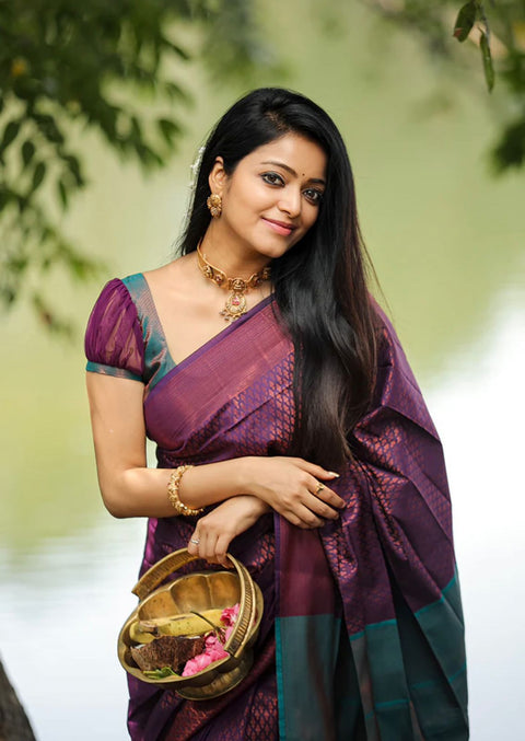 VastraLakshmi Enticing Purple Soft Silk Saree With Inspiring Blouse Piece