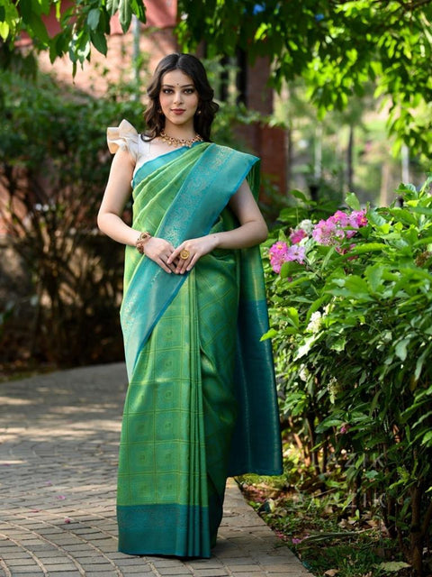 VastraLakshmi Artistic Sea Green Soft Banarasi Silk Saree With Proficient Blouse Piece