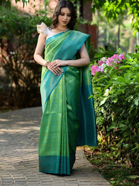 VastraLakshmi Artistic Sea Green Soft Banarasi Silk Saree With Proficient Blouse Piece