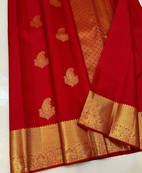 VastraLakshmi Prodigal Red Soft Silk Saree With Ornate Blouse Piece