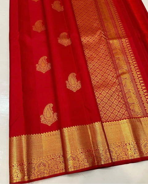 VastraLakshmi Prodigal Red Soft Silk Saree With Ornate Blouse Piece