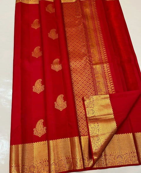 VastraLakshmi Prodigal Red Soft Silk Saree With Ornate Blouse Piece