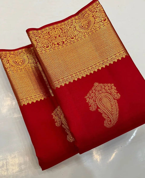 VastraLakshmi Prodigal Red Soft Silk Saree With Ornate Blouse Piece