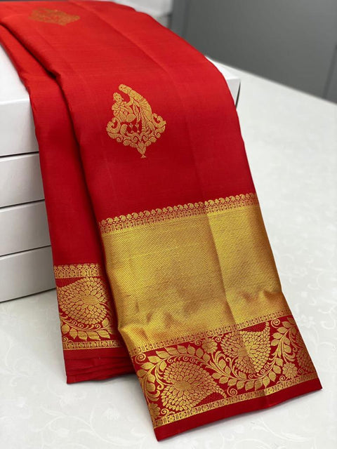 VastraLakshmi Desirable Red Soft Banarasi Silk Saree With Classic Blouse Piece