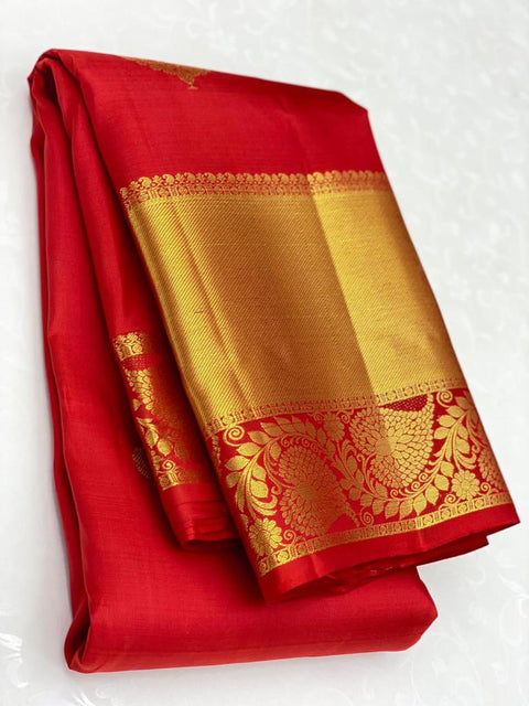 VastraLakshmi Desirable Red Soft Banarasi Silk Saree With Classic Blouse Piece