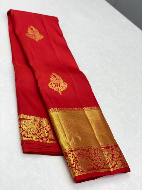 VastraLakshmi Desirable Red Soft Banarasi Silk Saree With Classic Blouse Piece